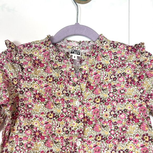 Bonton Dress Girls 6 Multicolor Liberty Floral Ruffle Button Front Pleated fall - Picture 5 of 11
